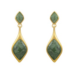Brinco Fane's Pedra Natural Quartzo Verde Dourado