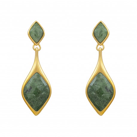 Brinco Fane's Pedra Natural Quartzo Verde Dourado