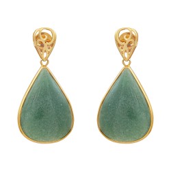 Brinco Fane's Pedra Natural Quartzo Verde Dourado