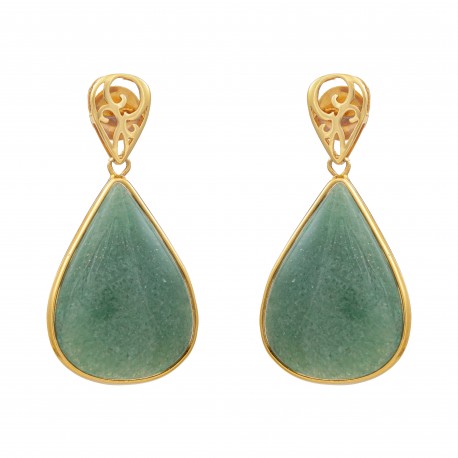 Brinco Fane's Pedra Natural Quartzo Verde Dourado