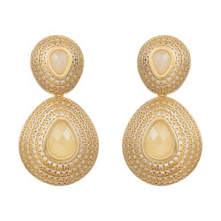 Brinco Fane's Pedra Natural Citrino Zircônias Dourado