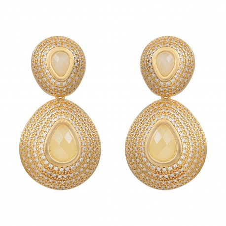 Brinco Fane's Pedra Natural Citrino Zircônias Dourado