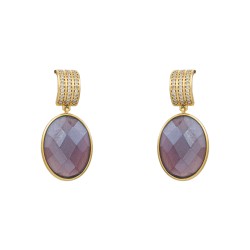 Brinco Fane's Pedra Natural Quartzo Fume Zircônias Dourado