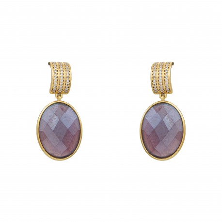 Brinco Fane's Pedra Natural Quartzo Fume Zircônias Dourado