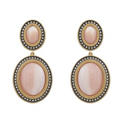 Brinco Fane's Pedra Natural Madrepérola Zircônias Dourado