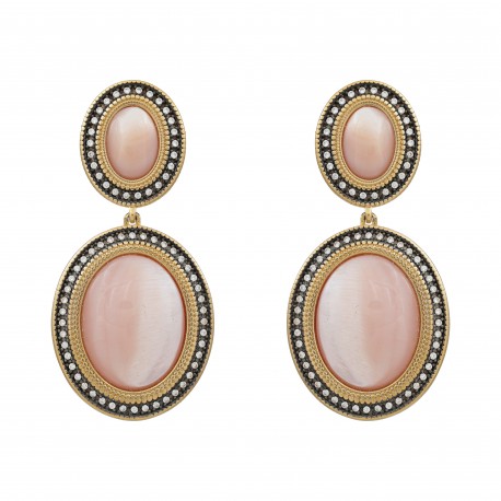 Brinco Fane's Pedra Natural Madrepérola Zircônias Dourado
