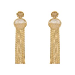 Brinco Fane's Pedra Natural Quartzo Rutilado Franjas Dourado