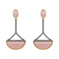 Brinco Fane's Pedra Natural Ágata Rose Zircônias Dourado