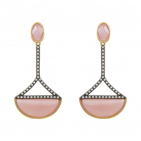 Brinco Fane's Pedra Natural Ágata Rose Zircônias Dourado