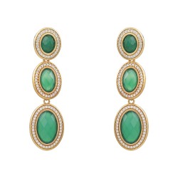 Brinco Fane's Pedra Natural Ágata Verde Zircônias Dourado