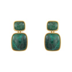 Brinco Fane's Pedra Natural Jaspe Verde Dourado