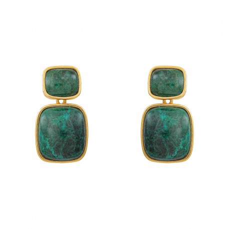 Brinco Fane's Pedra Natural Jaspe Verde Dourado