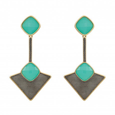 Brinco Fane's Pedra Natural Cristal Dourado Grafite