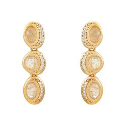 Brinco Fane's Pedras Naturais Quartzo Rutilado Zircônias Dourado