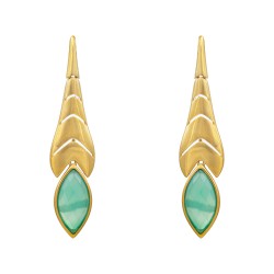 Brinco Fane's Pedra Natural Ágata Verde Dourado