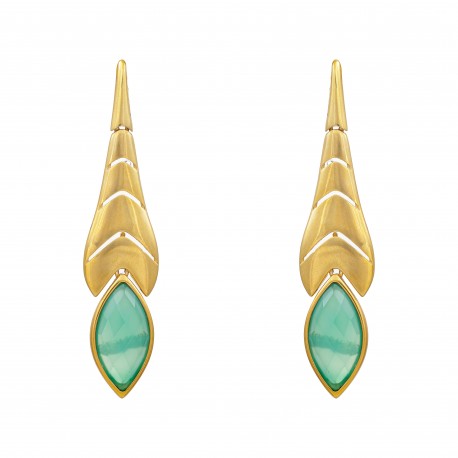 Brinco Fane's Pedra Natural Ágata Verde Dourado