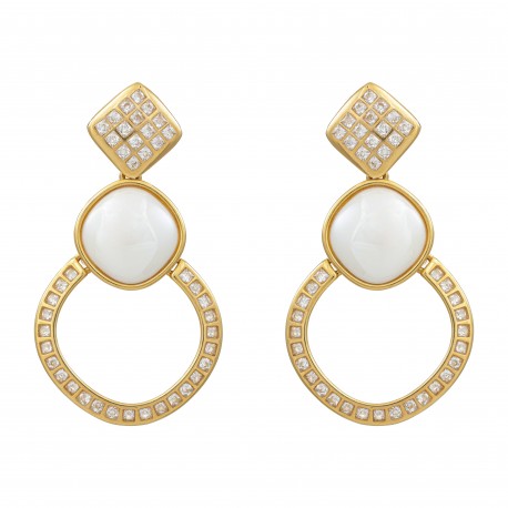 Brinco Fane's Pedra Natural Ágata Zirconias Dourado