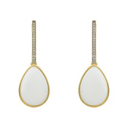 Brinco Fane's Pedra Natural Ágata Branca Zircônia Dourado