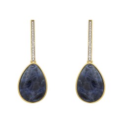 Brinco Fane's Pedra Natural Sodalita Zircônia Dourado