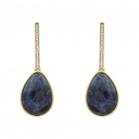 Brinco Fane's Pedra Natural Sodalita Zircônia Dourado