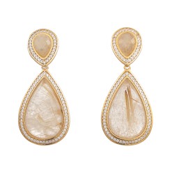 Brinco Fane's Pedra Natural Rutilado Zirconias Dourado
