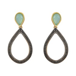 Brinco Fane's Pedra Natural Ágata Azul Zircônia Dourado