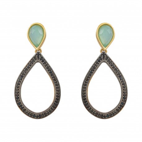 Brinco Fane's Pedra Natural Ágata Azul Zircônia Dourado