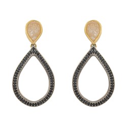 Brinco Fane's Pedra Natural Drusa Zircônia Dourado