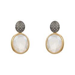 Brinco Fane's Pedra Natural Cristal Dourado Grafite