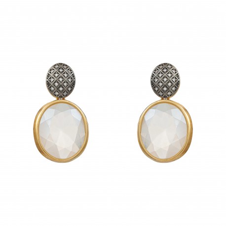 Brinco Fane's Pedra Natural Cristal Dourado Grafite