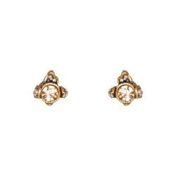 Brinco Claudia Arbex Orquídea Cristal Ouro Vintage