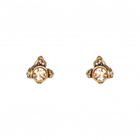 Brinco Claudia Arbex Orquídea Cristal Ouro Vintage