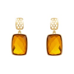Brinco Fane's Pedra Natural Cristal Dourado