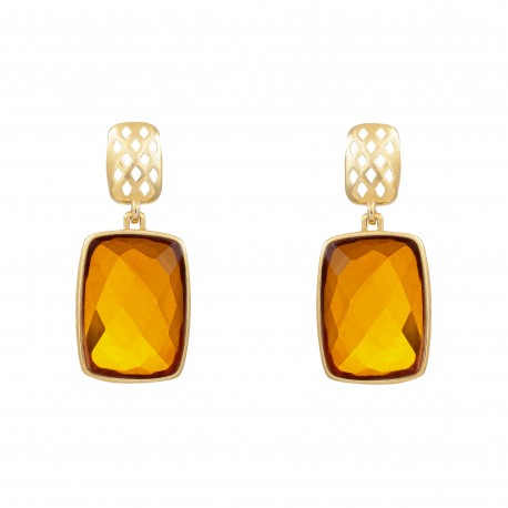 Brinco Fane's Pedra Natural Cristal Dourado