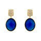 Brinco Fane's Pedra Natural Cristal Azul Bick Zircônias Dourado