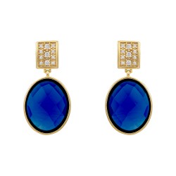 Brinco Fane's Pedra Natural Cristal Azul Bick Zircônias Dourado