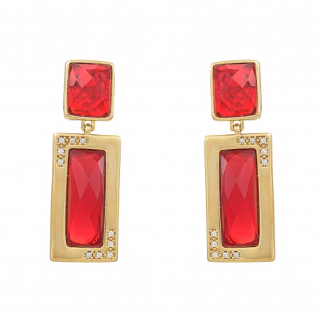 Brinco Fane's Pedra Natural Rubi Zircônias Dourado