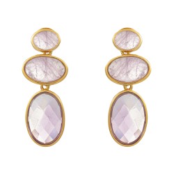 Brinco Fane's Pedra Natural Ametista Dourado