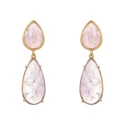 Brinco Fane's Pedras Naturais Quartzo Ametista Dourado
