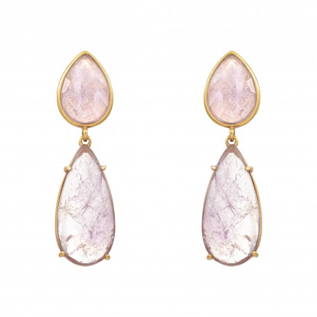 Brinco Fane's Pedras Naturais Quartzo Ametista Dourado