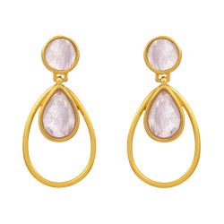 Brinco Fane's Pedra Natural Ametista Gota Dourado