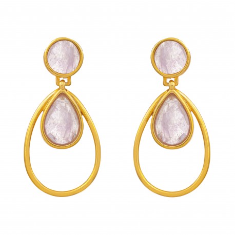 Brinco Fane's Pedra Natural Ametista Gota Dourado