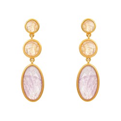 Brinco Fane's Pedra Natural Citrino Ametista Dourado