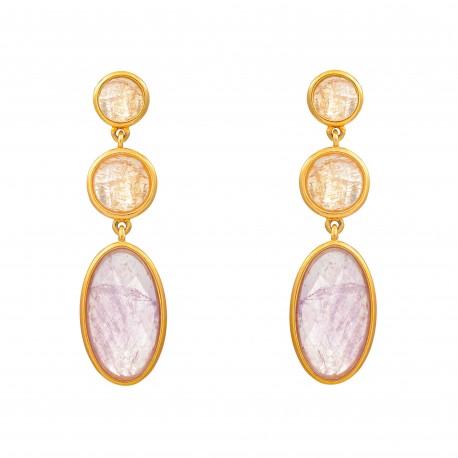 Brinco Fane's Pedra Natural Citrino Ametista Dourado