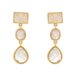 Brinco Fane's Pedra Natural Quartzo Rutilado Dourado