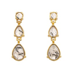 Brinco Fane's Pedras Naturais Quartzo Rutilado Dourado