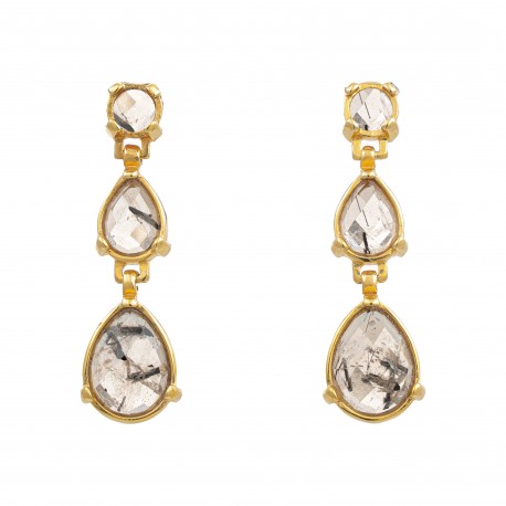 Brinco Fane's Pedras Naturais Quartzo Rutilado Dourado