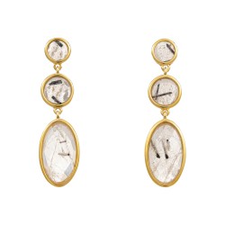 Brinco Fane's Pedra Natural Quartzo Rutilado Dourado