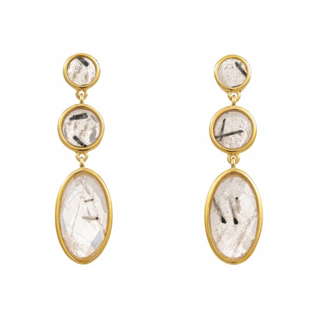 Brinco Fane's Pedra Natural Quartzo Rutilado Dourado