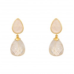Brinco Fane's Pedra Natural Quartzo Rutilado Dourado